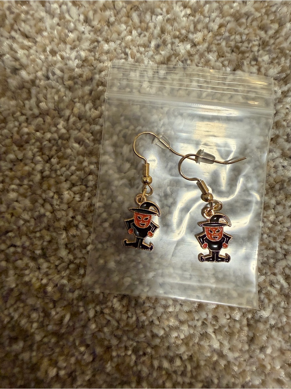 Cute Orange Character Dangle Earrings - Gold Tone